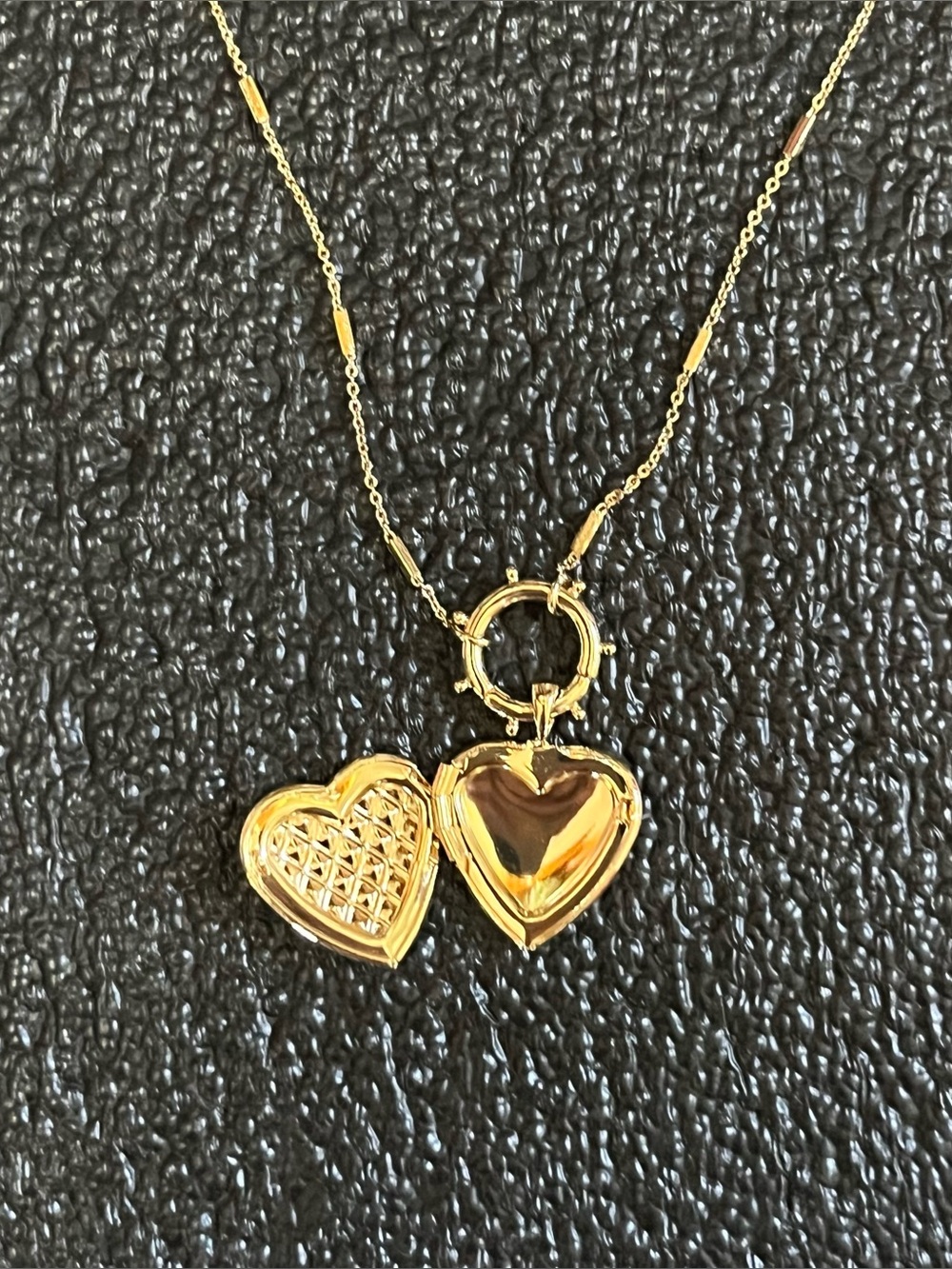 Anthropologie Gold Double Heart Locket Necklace